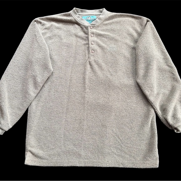 Vintage-style Big Dogs Henley with a waffle-knit texture green/grey size large. - Picture 1 of 6